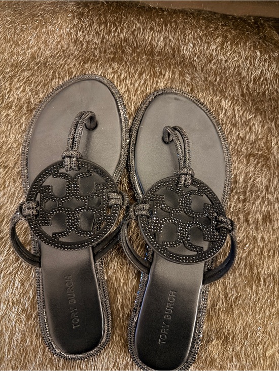 Tory Burch Shoes - Tory Burch Black Logo Medallion Toe-Post Sandals